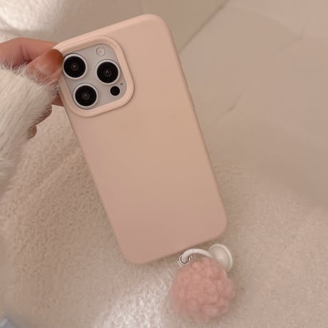 ピンク iPhone16/16Proケース ハートグリップ 毛玉チャーム付 iPhone15Pro/14pro/13/12ケース 大人かわいい[M4762]