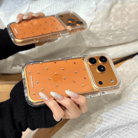 カラーハートデコ iPhone17/17proケース キラキラララメ iPhone17promax/16/15Proカバー クリスタルストラップ 黄ばまない[M5705]