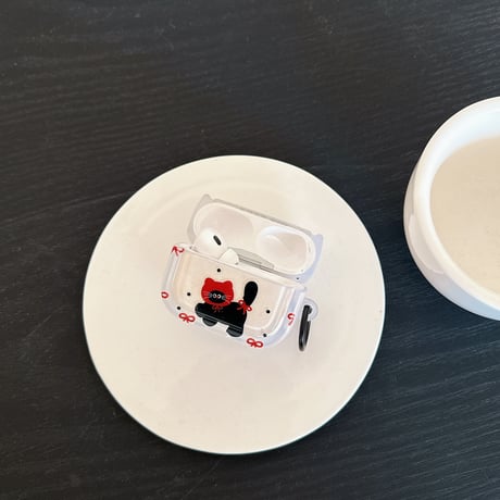 cute cat AirpodsPro3ケース リボン柄 エアポッズ4/3  AirpodsPro2/Proカバー  リング/猫キーホルダー ギフトにおすすめ [M6015]