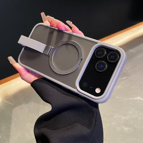 iPhone17Pro/17ProMaxケース Magsafe充電リングスタンド付 iPhone16Pro/15Plus/14カバー 指紋防止 高品質 落下防止ベルト [M5539]