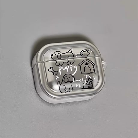 犬ちゃん Airpods 4 ケース  チャーム付  メッキシルバー AirpodsPro2/Pro1カバー  Airpods3/2  プレゼントにおすすめ[M4701]
