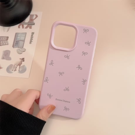 淡色系 iPhone16/16Proケース リボン柄 指紋防止 iPhone15/14Pro/13/12カバー 女子力高い シンプル風[M4793]