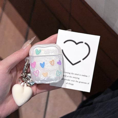 シェル風ハート柄 Airpods Pro3ケース キュート Airpods4/3カバー pro2/pro1 うねうね リング/キーホルダー付 光沢感[M6043]