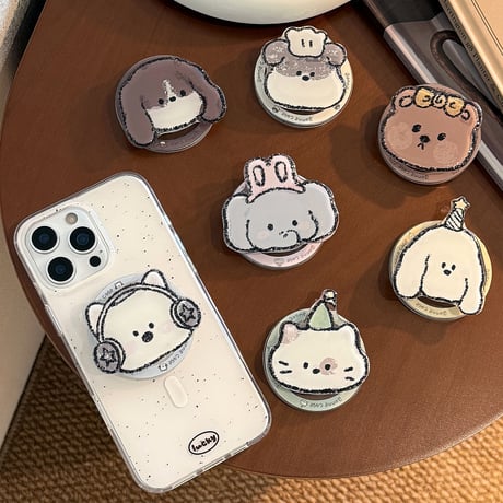 可愛い動物スマホグリップ  マグネット式タイプ 猫/熊/犬/象  便利 おしゃれ 可愛い ギフトに最適[M5417]