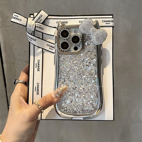 豪華 iPhone16Pro/15ケース ダイヤリボン iPhone15pro/14/13/12カバー キラキラグリッター おしゃれストラップ ギフトに最適 [M4708]