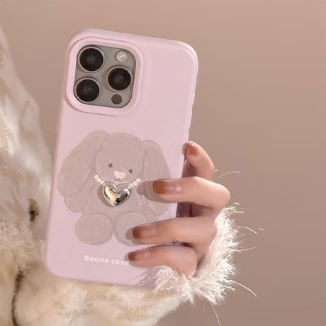 ウサギ iPhone16Pro/16ケース パールストラップ付 iPhone15Pro/14/13カバー 可愛い 高品質[M4865]