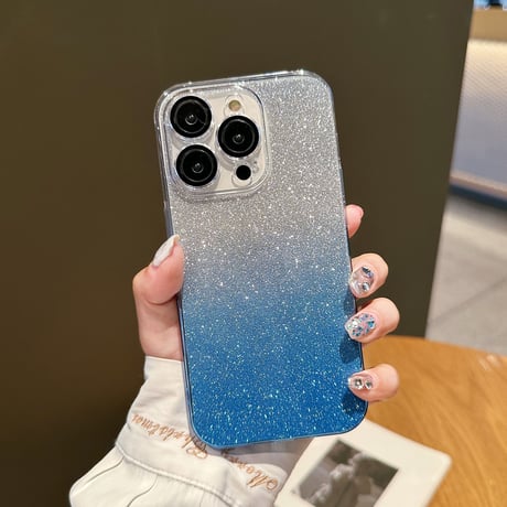 キラキラ黄ばまないiPhone14/14proケース ラメシール付 アイフォン13/12proカバー  レンズフィルム付 高透明感 美しいグラデーションカラー [M3095]