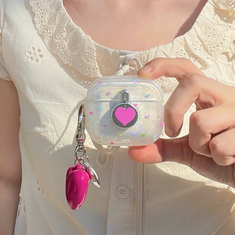 ハート柄 Airpods3/pro2ケース マグセーフボタン チャーム付 Airpods2/1カバー かわいい キラキラ 女子力アップ[M4504]