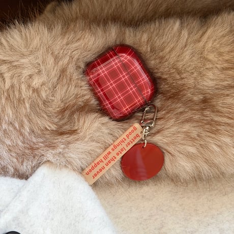 チェック柄 Airpods Pro3ケース レッド Airpods4/3カバー pro2/pro1 リング/ハートキーホルダー  大人可愛い[M6128]