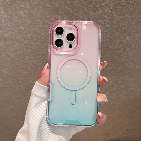 耐衝撃 iPhone16pro/16promaxケース グラデーションカラー iPhone15pro/14/13pro/12カバー 2層構造 涼しい感じ MagSafe対応[M5303]