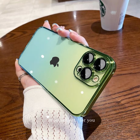 グラデーション iphone14/14proケース 高透明感 iphone13/12proカバー レンズフィルム付 防塵加工 メッキ オシャレ[M2774]