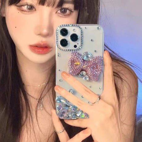 ジュエリーリボン iPhone14/15Proケース キラキラ オシャレデコiPhone13/12/11カバー 綺麗 豪華 女子力アップ ギフトにおすすめ[M2669]