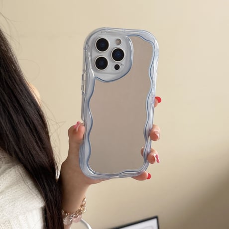 淡色 ミラー iPhone17/16Proケース パステルカラー iPhone15promax/14/13カバー うねうねライン [M5560]