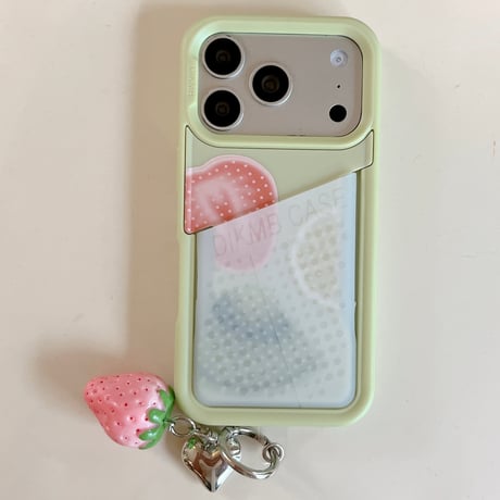 カードポケット iPhone17Pro/17ケース ストロベリーキーホルダー iPhone16Pro/15/14ケース 可愛い [M6431]