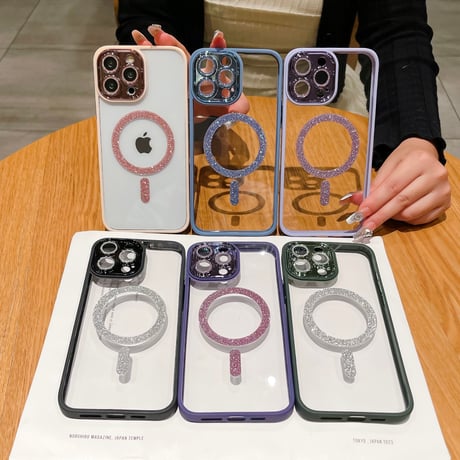 キラキラカメラカバー iPhone15/15proケース MagSafe お洒落iphone14/13/12proケース 女子力アップ 黄ばまないクリアケース[M3756]