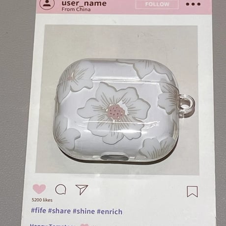春夏 Airpods4ケース 白花柄  Airpods3/Pro2ケース airpodspro2カバー  花キーチェーン付 女子力高い 淡色系[M5204]