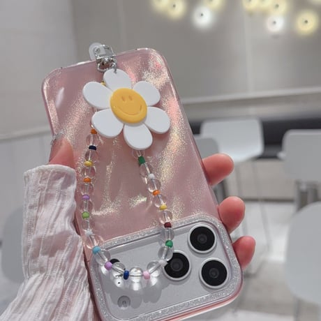 笑顔の花 スマホストラップ キラキラ感 お洒落 バックチャーム キーホルダー iPhone、Xperia、AQUOS、Xiaomi、Galaxy 対応 [M6295]