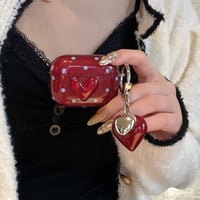 ワインレッド Airpods 4ケース ハート 水玉模様 Airpodspro3/2/1カバー Airpods第3/2世代 かわいいキーホルダー プレゼントにおすすめ[M5062]
