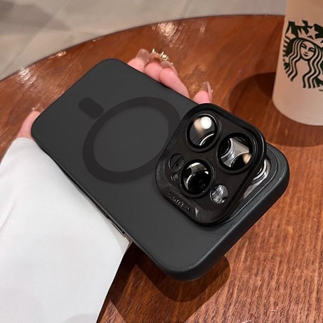 カメラカバースタンド一体型 iPhone15pro/15promaxケース MagSafe対応 指紋防止 iPhone14/13/12カバー シンプル風[M3612]
