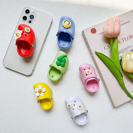 サンダル  スマホグリップ 笑顔の花 にこちゃん かわいい 面白い グリップトーク  スマホリング   伸び縮み式 落下防止 卓上スタンド機能 ギフトにおすすめ[M3303]