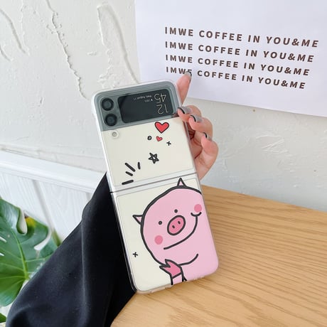 Galaxy z flip3 ケース  可愛いpig さりげないお揃い ギャラクシーzフリップ  5Gカバー キュート  クリア[M1855]