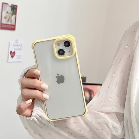ストラップ付 クリアiPhone15Pro/15ケース 黄ばまない アイフォン14プロ/13/12カバー 耐衝撃加工 [M4427]