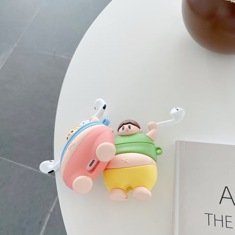 でぶちゃん airpodsケース ウエイトリフティング airpodsproカバー  面白い キーリング付  頑丈ソフトケースM503