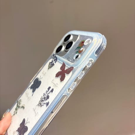 蝶/草花柄 iPhone17/17Proケース ラメ入り キラキラ iPhone17ProMax/16Proケース 美しい キラキラ 黄ばまない[M5747]