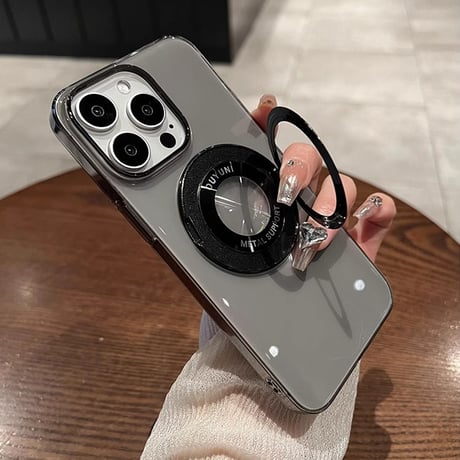 クリア iPhone15pro/15promaxケース MagSafeリングスタンド付 iPhone14pro/13/12カバー 黄ばまない 薄型 [M4127]