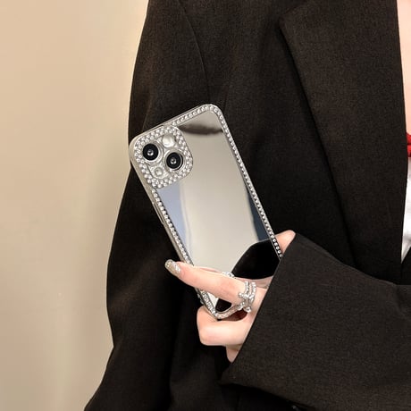 ダイヤ 鏡 iPhone16Pro/16ケース 大人可愛い iPhone15pro/14/13/12カバー キラキラ ギフトに最適 [M4707]