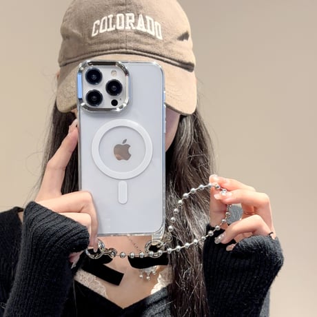 ストラップ付 MagSafe対応iPhone15/15proケース 黄ばまないクリアiPhone14pro/13/12カバー シンプル風 高級感[M4062]