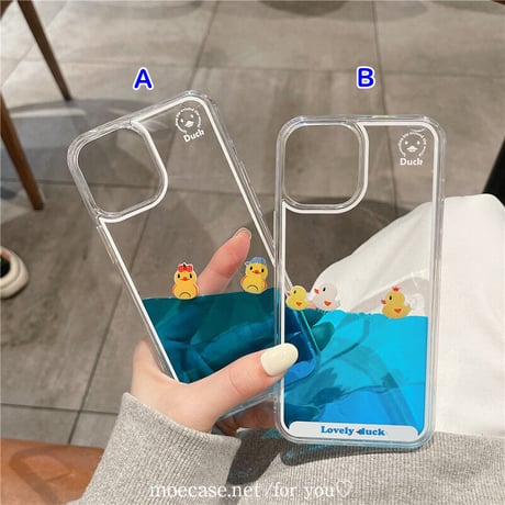 動く液体 アヒル iPhone14/15proケース 泳ぐダック アイフォン13/12/11カバー かわいい ストレス解消 ギフトにおすすめ [M2875]