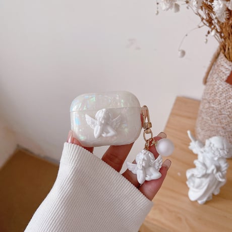 天使 貝殻紋 Airpods3ケース  おしゃれキラキラ AirpodsPro2カバー 可愛いangel 綺麗 頑丈 [M2538]