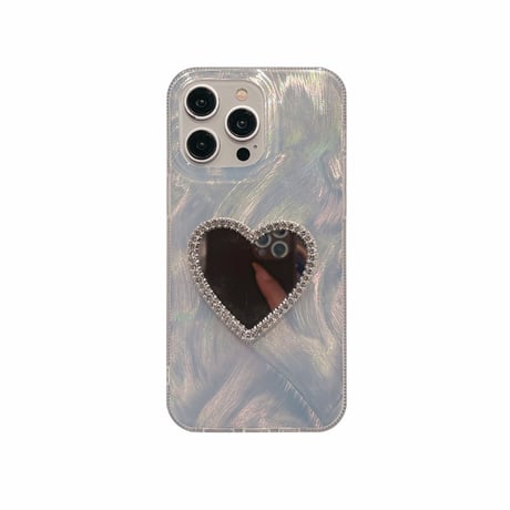 オシャレ鏡付 iPhone15/15Proケース キラキラ iPhone14Pro/13/12ケース ホワイト 女子に人気 [M3758]