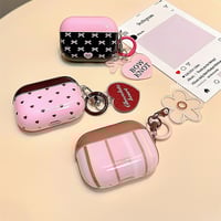 かわいい Airpods第四世代ケース ストライプ/ハート/リボン柄 AirpodsPro2ケース airpods3カバー キーチェーン付 女子力UP [M5531]