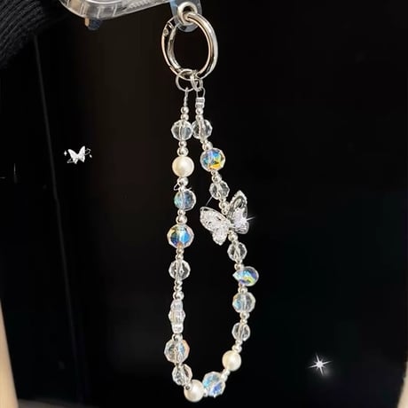 高級感 蝶 スマホストラップ 上品 キラキラ Airpodsアクセサリー キーホルダー 女子力アップ 高級感おしゃれ iphone、AQUOS、Galaxyなど全種類対応 [M5070]