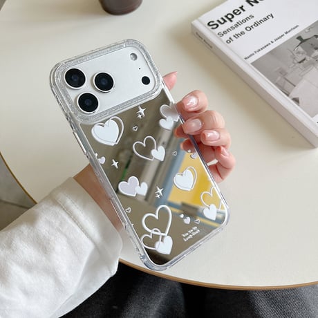 ダブルハート柄 ミラー iPhone17Pro/17ケース キラキラ感 iPhone16Pro/15ケース ラメ オシャレ[M6335]
