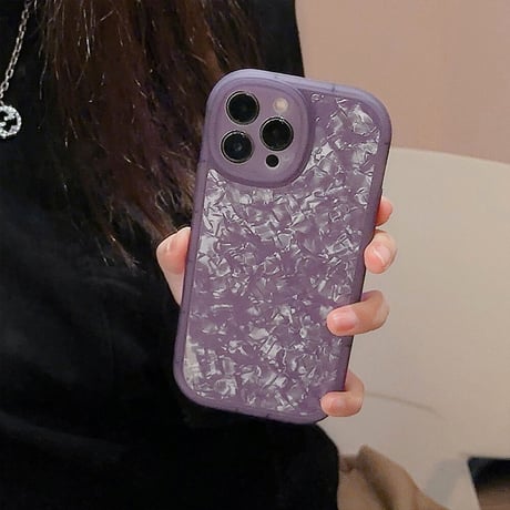 貝殻紋 アイフォン14/13proケース 紫色 キラキラ iPhone12/11proカバー 綺麗 エレガント  女子力アップ[M3337]