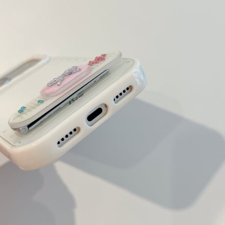 ダイヤリボンスタンド iPhone17Pro/17ケース ストーンライン iPhone16Pro/15/14ケース 淡色系 ガーリーファッション[M6338]