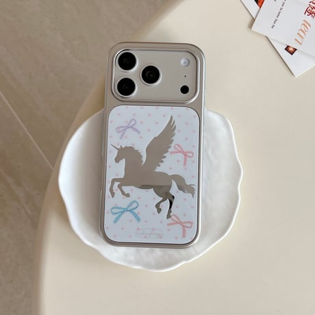 馬ミラー iPhone17pro/17ケース リボン柄 iPhone16pro/15/14ケース メッキ 丈夫 オシャレ[M6009]