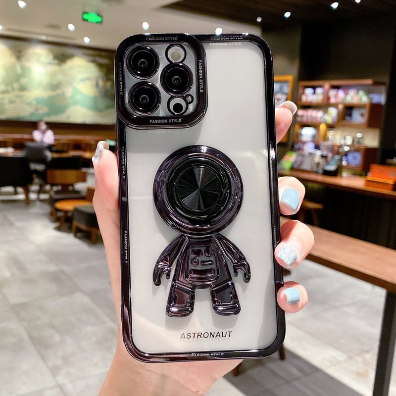 宇宙飛行士リング付 iPhone15/14proケース メッキクリアアイフォン13