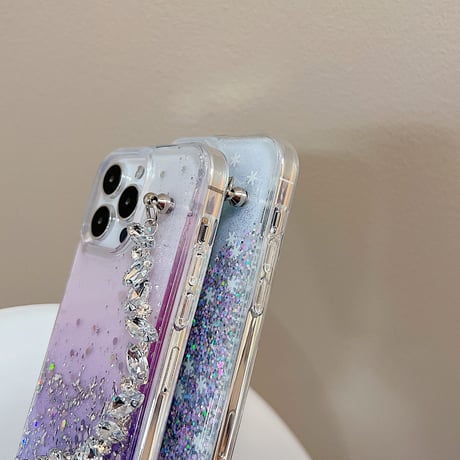 オシャレダイヤモンドチェーン iPhone14pro/14promaxケース グリッター入り アイフォン13/12proカバー  綺麗  ガールズに超人気 可愛い 実用 [M2559]