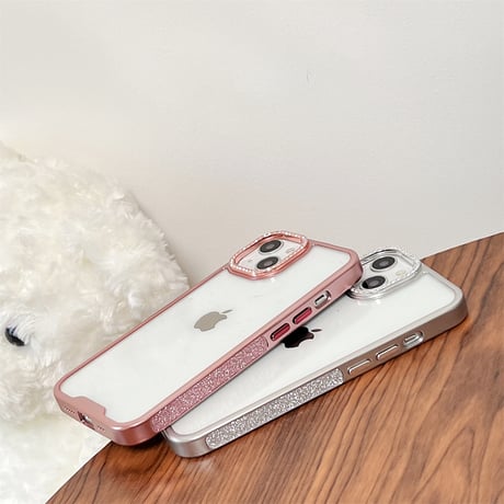 高級感たっぷり iPhone15プロ/15カバー ジュエリー ラメ枠 iPhone14pro/13promaxケース 高品質 [M4548]