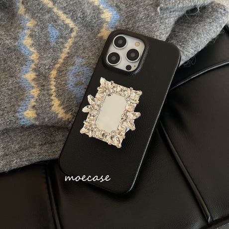 ダイヤモンドミラーグリップ iPhone14/14proレザーケース  シック オシャレアイフォン13/12/11スマホケース 実用 スタンド 高級感[M2625]