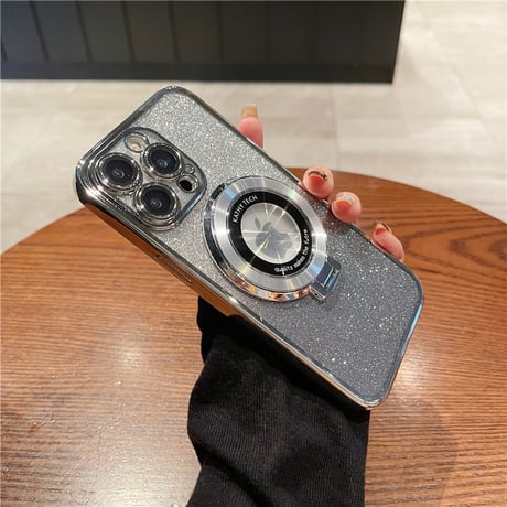 MagSafeスタンド iPhone15Pro/15ProMaxケース キラキラインナーシート iPhone14/13Proカバー カメラ保護 オシャレ[M3653]