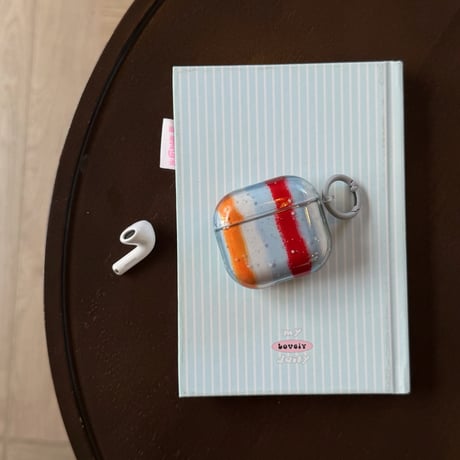 ストライプ Airpods Pro3ケース オシャレ  Airpods4/3ケース 半透明 艶感 AirpodsPro2/Pro1カバー カラーブロッキング リング付き  [M6054]