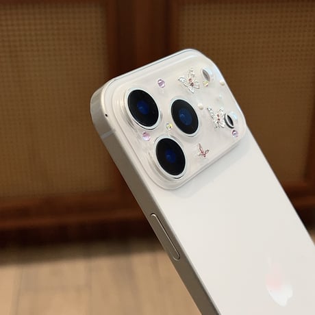 バタフライ／リボン＆ビジュー iPhone18Pro/18ProMax キラキラカメラ保護カバー iPhone17ProMax/17Pro フイルム  大人可愛い [M6768]