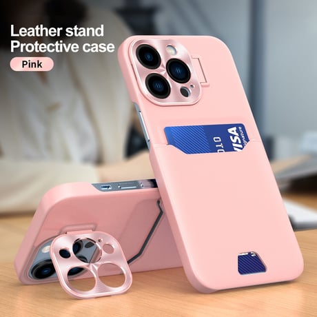 ICカード入れ スタンド iPhone14/14promaxケース 金属カメラカバー アイフォン13mini/12promaxカバー 高品質高級感レザー 実用 [M2336]