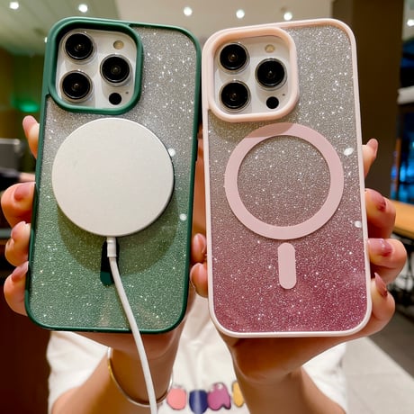 MagSafe対応 iPhone15/15proケース  キラキラインナーシート付 iPhone14/13/12proカバー 黄ばまないクリアケース[M3684]