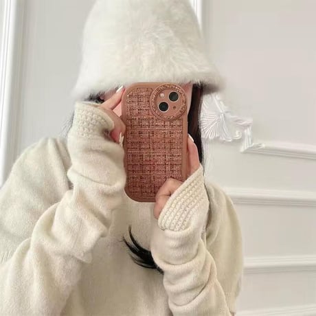 セレブ愛用 iphone14/14proケース  ツイード生地 iphone13/12/11カバー シンプル風  高級感 耐久性[M2368]